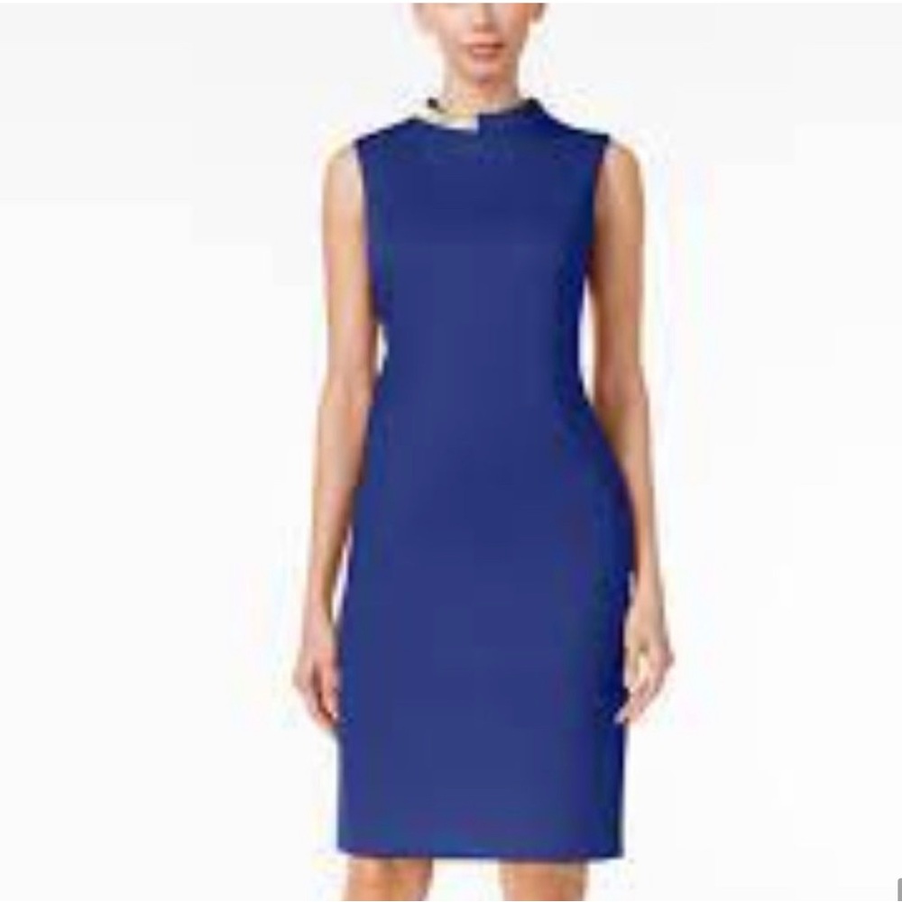 CALVIN KLEIN | Royal Blue Sleeveless Bejeweled Neckline Sheath Dress~Size 4